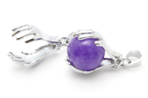 25mm Lucky Hand Pendant With 12mm Purple Jade Ball [y848-b72]