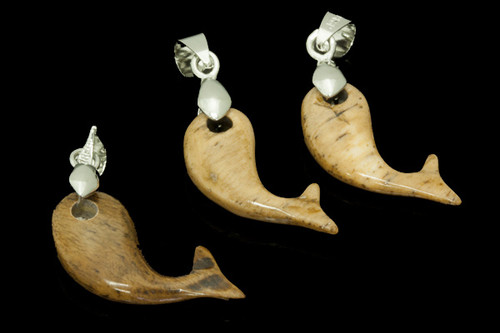 25mm Antique Buffalo Bone Whale Pendant With Silver Plated Setting [y103b]