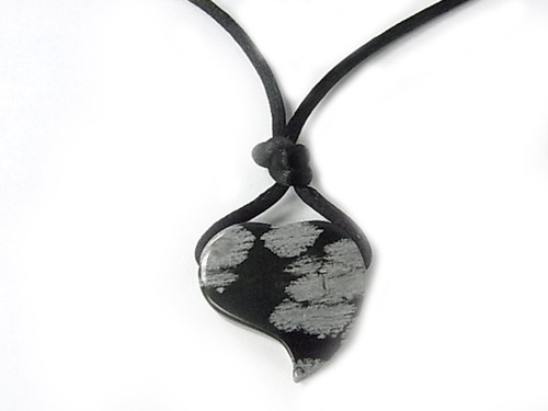 25mm Snowflake Obsidian Heart With Cord Necklace 36" [y311e]