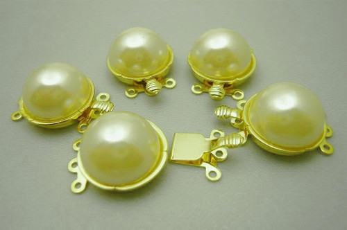 16mm Gold Plated Imitation Pearl 3-5 Row Clasp 2pcs. [y320c]