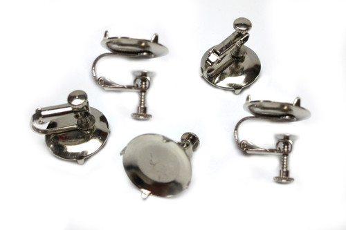 16mm Screw Clip On Silver Plated Earring Setting, 10pcs. [y301b]