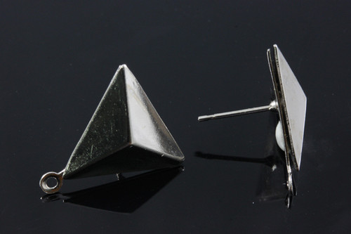 16x16mm Triangle Shape Silver Plated Surgical Steel Post Earring, 10pcs. [y609a]