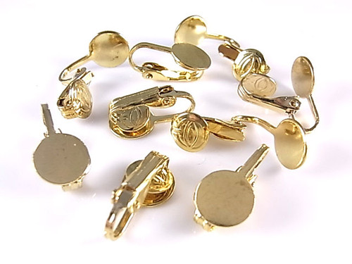 10mm Fat Pad Clip Earring Brass Gold Plated 10pcs. [y660a]
