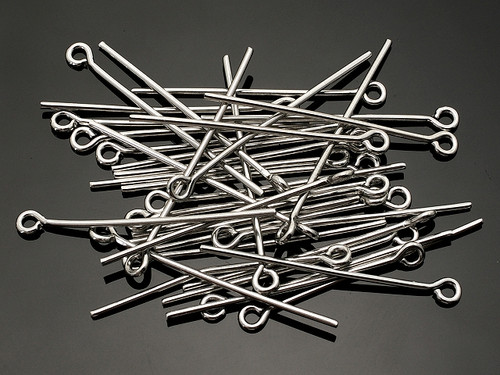 30mm 1.18" Metal Silver Plated Eyepin (Thick 0.7mm 0.29") 30pcs. [y665a]