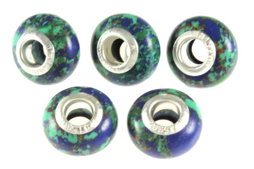 10x14mm Azurite Malachite European Beads With Silver Plated (5mm Hole) 1Pc Synthetic [y414d]