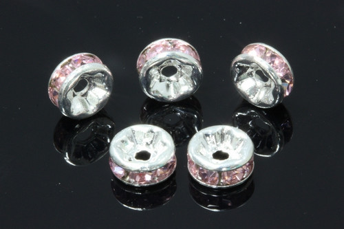 8mm Silver Plated Pink Crystal Rondelle Beads 10pcs. [y231a]
