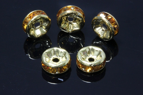 8mm Gold Plated Topaz Crystal Rondelle Beads 10pcs. [y226c]