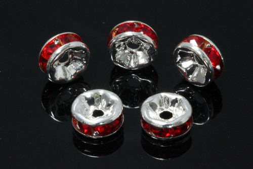 6mm Silver Plated Fire Red Crystal Rondelle Beads 10pcs. [y234c]