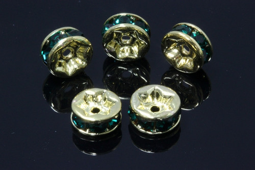 6mm Gold Plated Emerald Crystal Rondelle Beads 10pcs. [y227b]