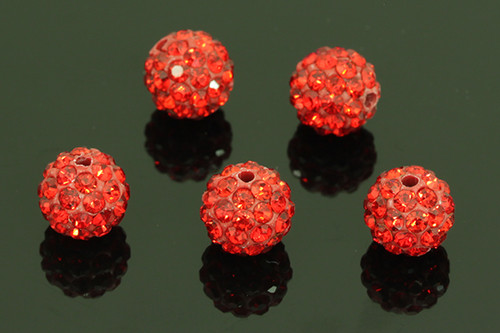 8mm Disco Pave Red Crystal Beads 5pcs. [y405d]