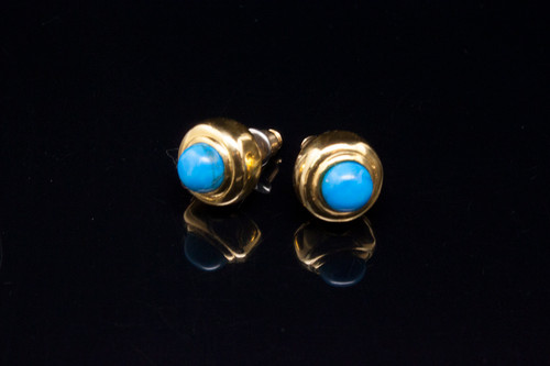 6mm Natural Arizona Turquoise Turquoise Earring 18K Gold Plated [y354b]
