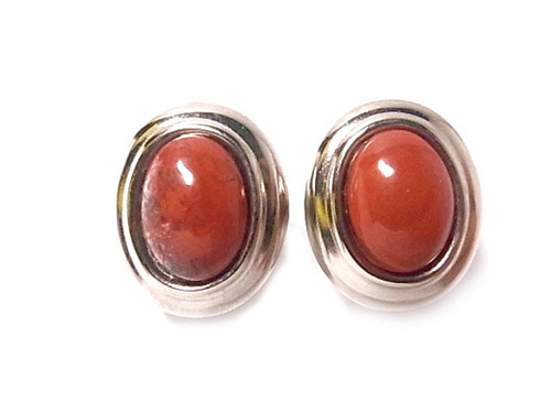 18x20mm Poppy Jasper Oval Surgical Steel Post Earring [y332a]