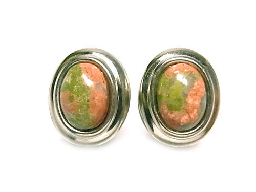18x20mm Unakite Oval Surgical Steel Post Earring [y337c]
