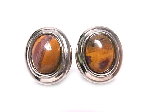 18x20mm Tiger Eye Oval Surgical Steel Post Earring [y338a]