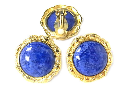 32mm Lapis Lazuli Round Earring Clip 14K G.P [y407c]