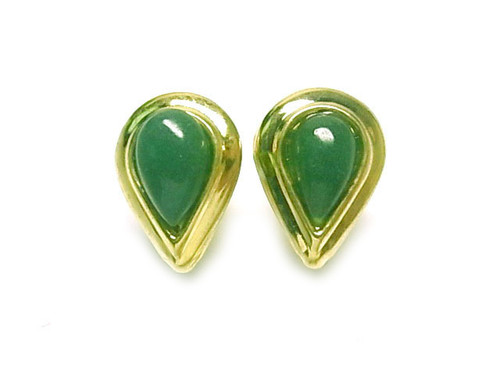 16x22mm Green Aventurine Pear Surgical Steel Post Gold Plated Earring [y331b]