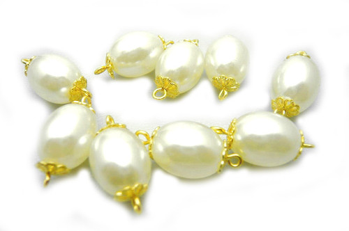 10x12mm Imitation Pearl With Gold Plated Fluted Caps 10pcs. [y103d]