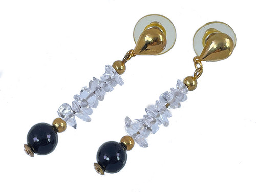 40mm Crystal & Onyx Earring [y349a]