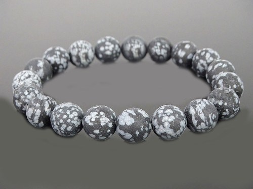 6mm Matte Snowflake Obsidian Elastic Bracelet 7.5" natural [b2b25m]