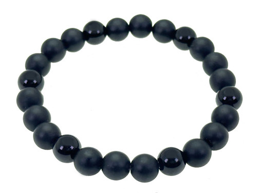 8mm Onyx Obsidian Polish & Matte Elastic Bracelet 7.5" [b3x8]