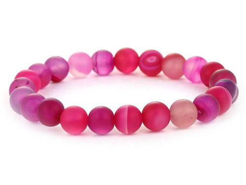 4mm Matte Rose Stripe Agate Elastic Bracelet 7.5" dyed [b1f21m]