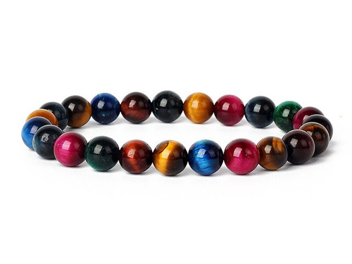 4mm Matte Mix Tiger Eye Elastic Bracelet 7.5" dyed [b1g3xm]