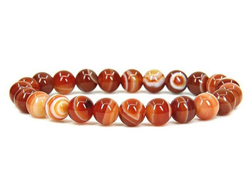 10mm Red Stripe Agate Elastic Bracelet 7.5" heated [b4f20]