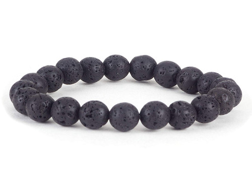 10mm Matte Volcano Black Lava Elastic Bracelet 7.5" natural [b4d50m]