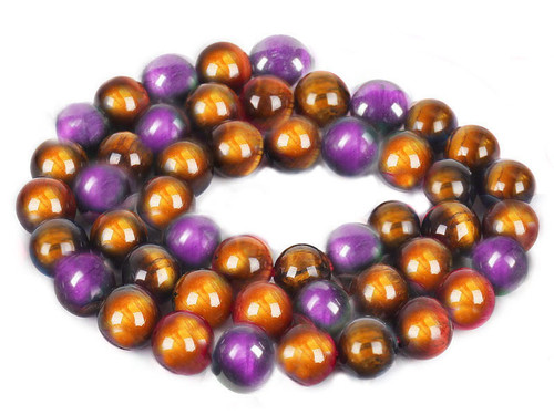 8mm Golden & Purple Tiger Eye Round Beads 15.5" heated [8g3yp]