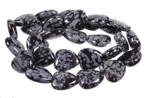 14mm Snowfalke Obsidian Heart Beads 15.5" natural [s517]