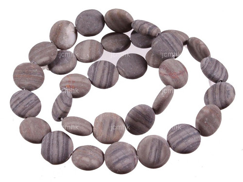 12mm Matte Zebra Agate Puff Coin Beads 15.5" natural [s4d43-12m]