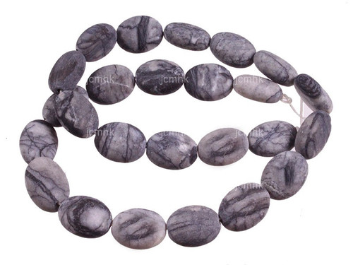 12x18mm Matte Picasso Jasper Puff Oval Beads 15.5" natural [s7b20-12m]