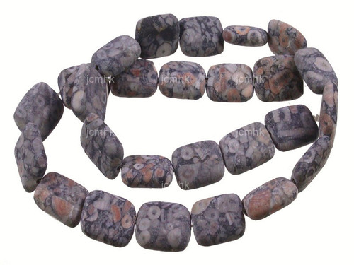 12x16mm Matte Fossil Jasper Puff Rectangle Beads 15.5" natural [s8b37-12m]