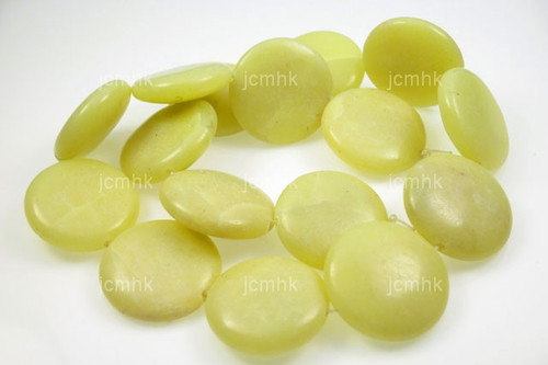 25mm Olivine Jade Coin Beads 15.5" natural [w434]