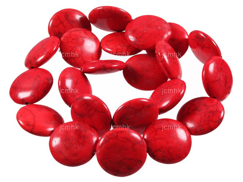 20mm Red Turquoise Coin Beads 15.5" dyed [wa297]