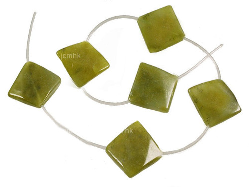 35mm Olivine Jade Diamond Wave Beads 15.5" 6pcs. natural [wa192a]