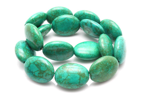 15x20mm Tibetan Turquoise Puff Oval Beads 15.5" stabilized [t7c15]