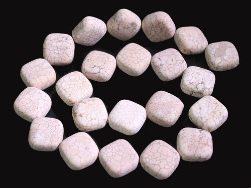 18mm Matte White Turquoise Puff Square Beads 15.5" stabilized [t5aw18m]