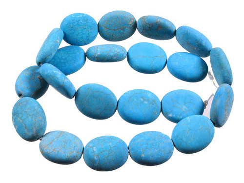 18x25mm Matte Blue Turquoise Puff Oval Beads 15.5" stabilized [t7b18m]