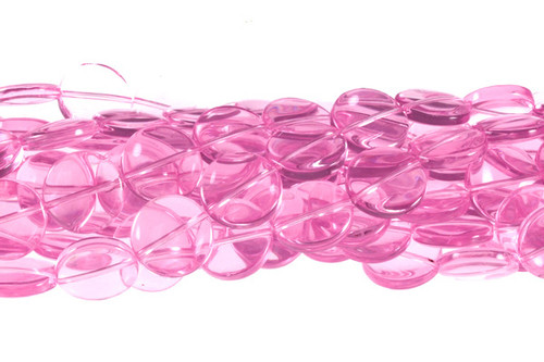 14mm Pink Quartz Puff Coin Beads 15.5" synthetic [u82b1]