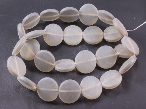 14mm Matte Smoky Topaz Puff Coin Beads 15.5" synthetic [u82a8m]