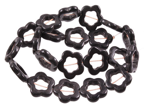 20mm Black Magnesite Flower Donuts Beads 15.5" [t364k]