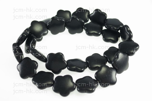 15mm Black Magnesite Flower Beads 15.5" [t369k]