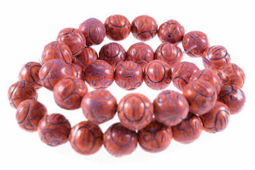 10mm Coffee Magnesite Craved Round Beads 15.5" [t379c]