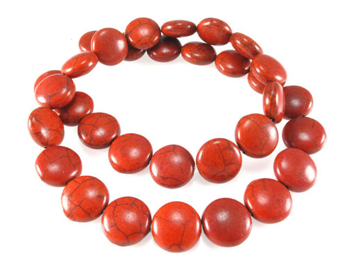 18mm Coffee Magnesite Puff Coin Beads 15.5" [t383c]