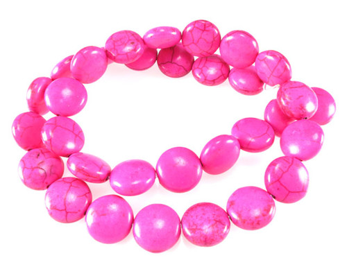 18mm Pink Magnesite Puff Coin Beads 15.5" [t383f]