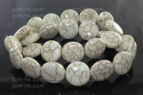 18mm White Magnesite Puff Coin Beads 15.5" [t383w]