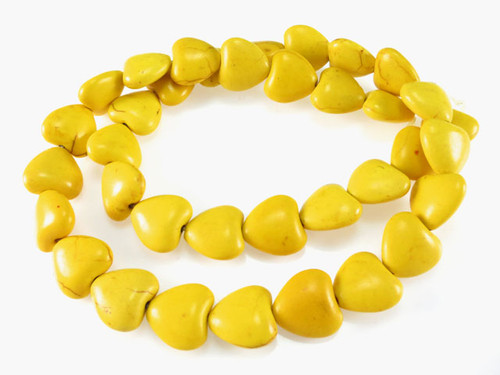 14mm Yellow Magnesite Puff Heart Beads 15.5" [t399y]