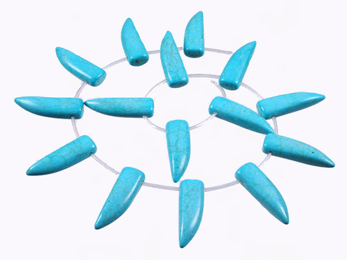 10x30mm Blue Magnesite Lucky Horn Beads 15pcs 15.5" [t425b]