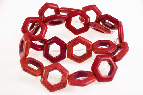 22mm Orange Magnesite Hexagon Donut Beads 15.5" [t444h]